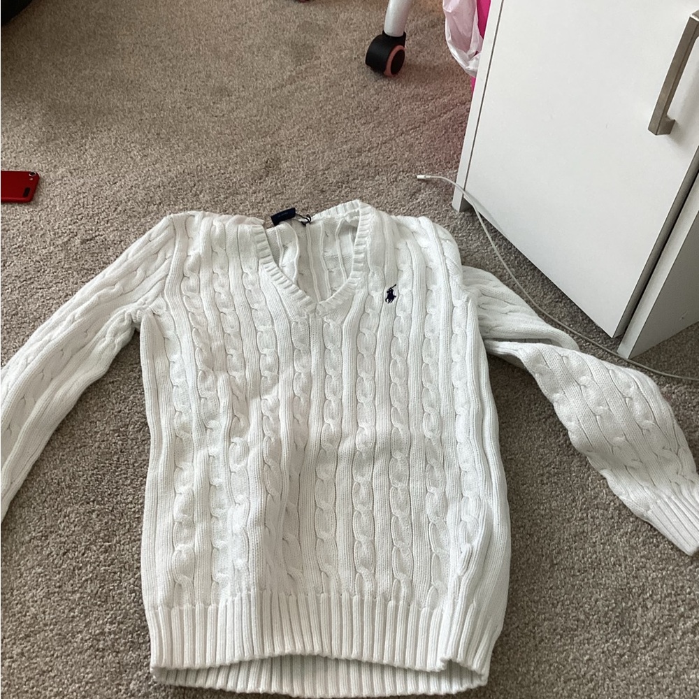 White Women V-Neck Sweatshirt